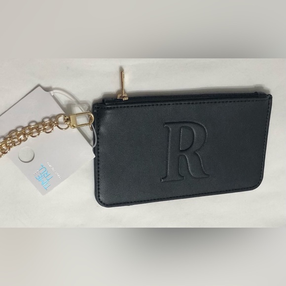 Women’s initial R gold wrist chain purse wallet black. 7”LX4W - Picture 1 of 3